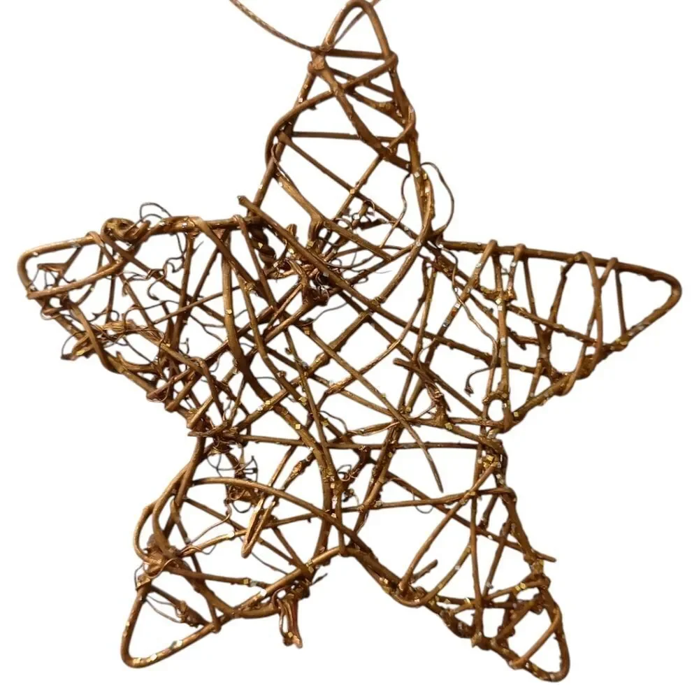 2 Star Christmas Ornaments Rattan Woven Rustic Farmhouse Country‎ Boho Holiday.